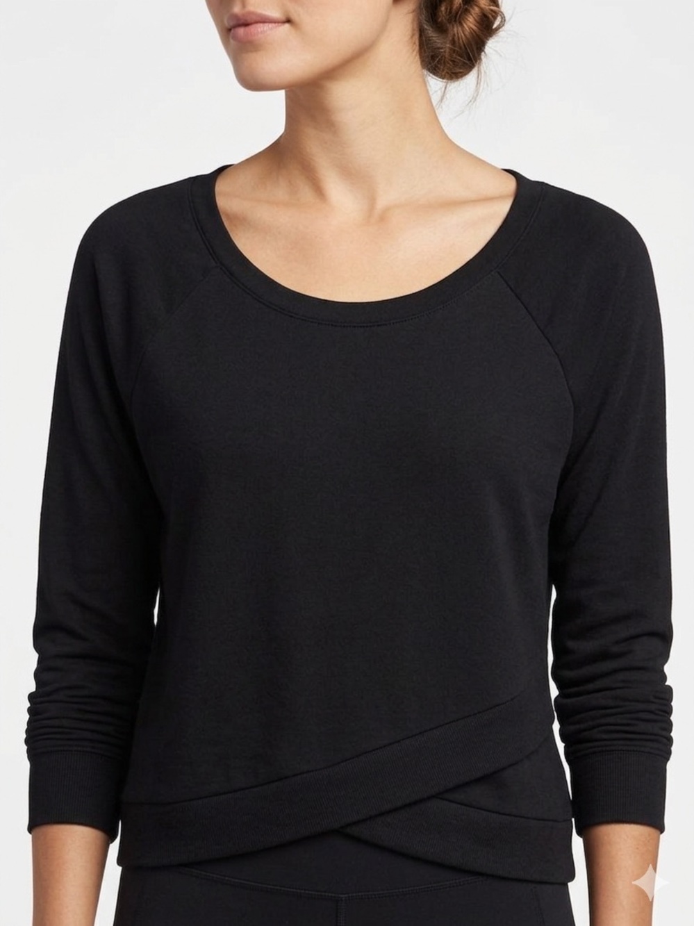 Threads 4 Thought Black Scoop-Neck Crossover Hem Pullover